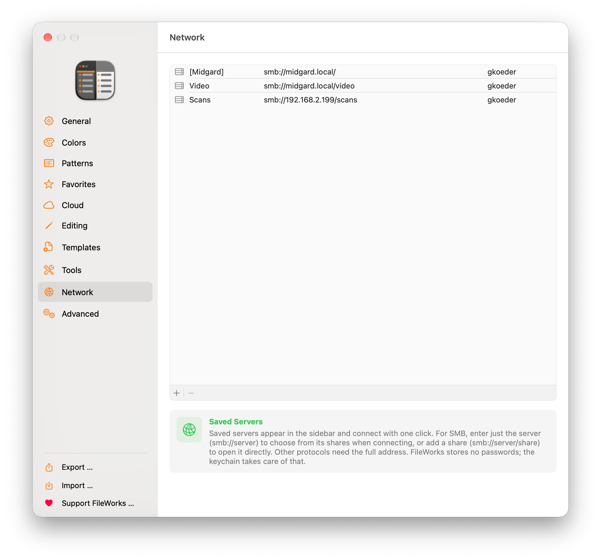 Saved servers in Settings